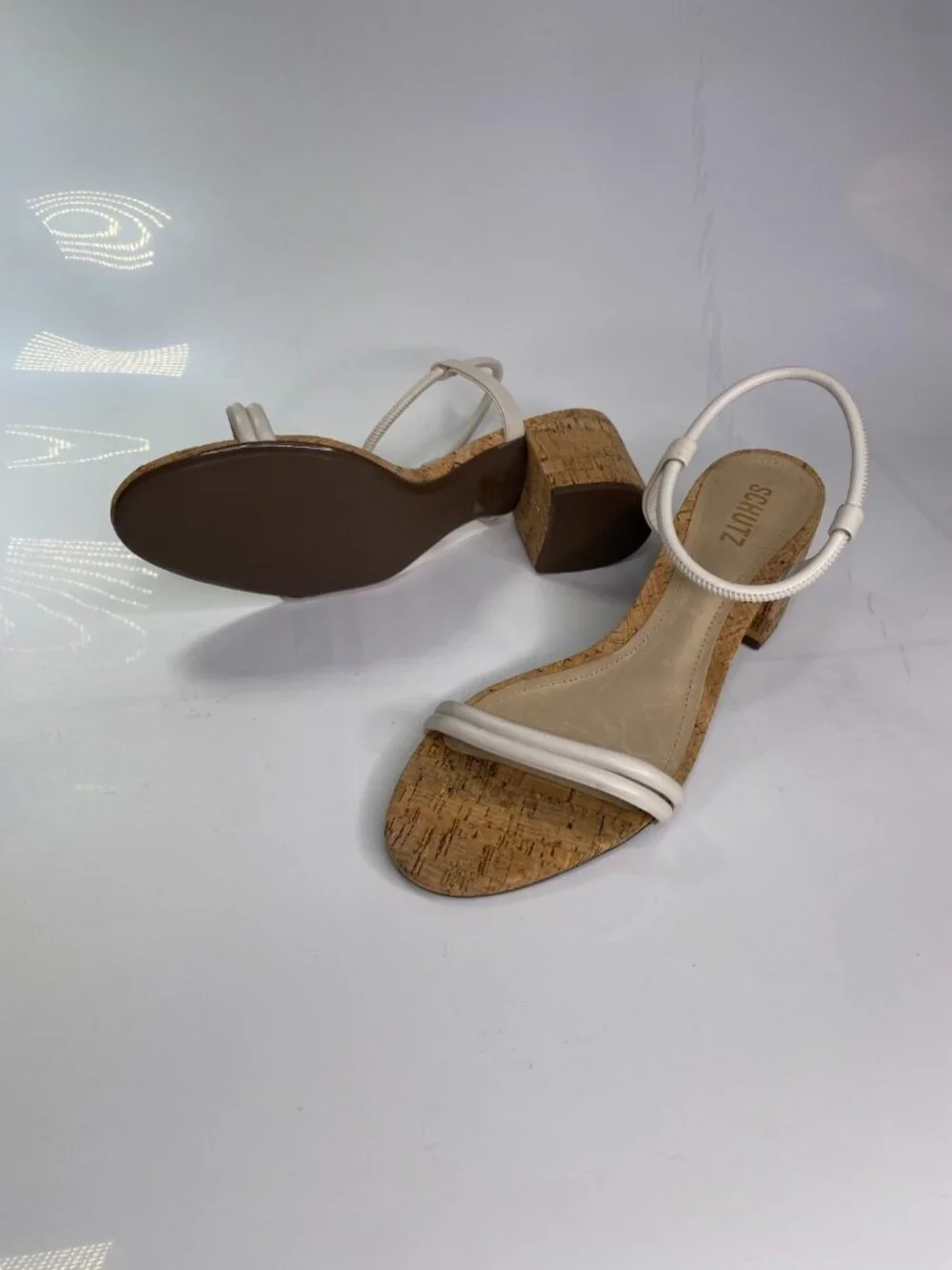 Schutz Women's Gimenez 65MM Leather & Cork Block Heel Sandals Sz 10.5